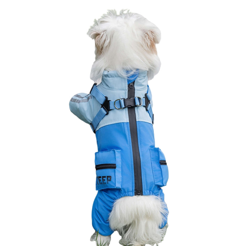 Autumn And Winter Dog, Small And Medium-sized Dog Teddy Outdoor Windproof, Waterproof, Three-proof Raincoat, Four-legged Cotton Coat, Pet Clothing
